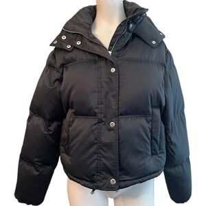 Lauren Ralph Lauren Small Black Hooded Puffer Jacket Goose Feather Down Coat